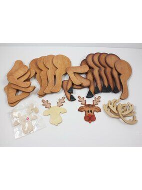 Mixed Lot of Wood Reindeer Craft Parts Legs Heads Antlers  Finished & Unfinished